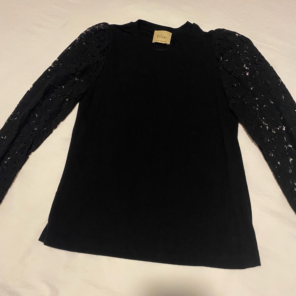 Elie Tahari Black Top with Lace Sleeves
